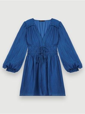 NWT Maje Dress — Riala Voile Dress in Blue, Long sleeve blue dress with skirt, S